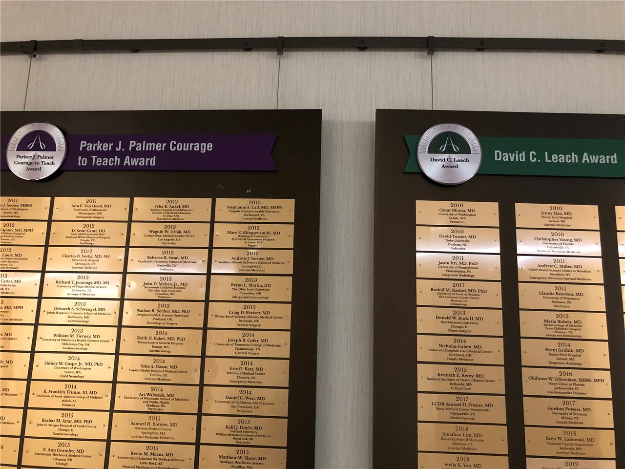 Awardees are honored in displays throughout the ACGME office space in Chicago